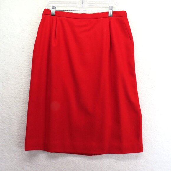 Vintage Pendleton Skirt Womens Size 14 Red Pencil Knee Length Kick Pleat - Picture 1 of 10